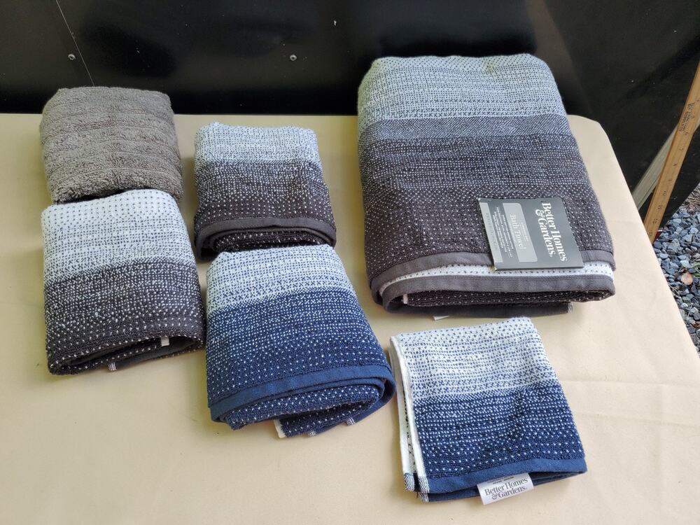 Better Homes Gardens 6 Piece Soft Cotton Bath Hand Towel Set Gray Blue Brown